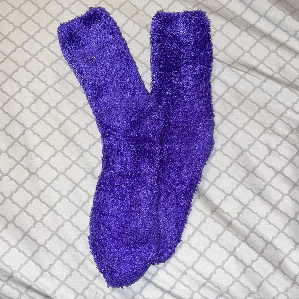 Bright dark purple fuzzy socks